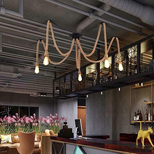 Retro Hemp Rope Industrial Chandelier – 5-Light Pendant Fixture