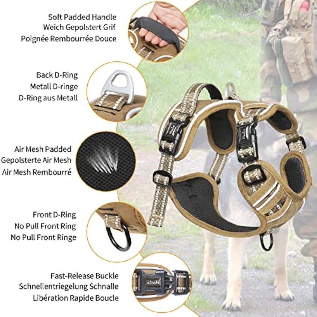 HEELE No Pull Dog Harness – Reflective Padded Vest with Neck Clip, Bronze