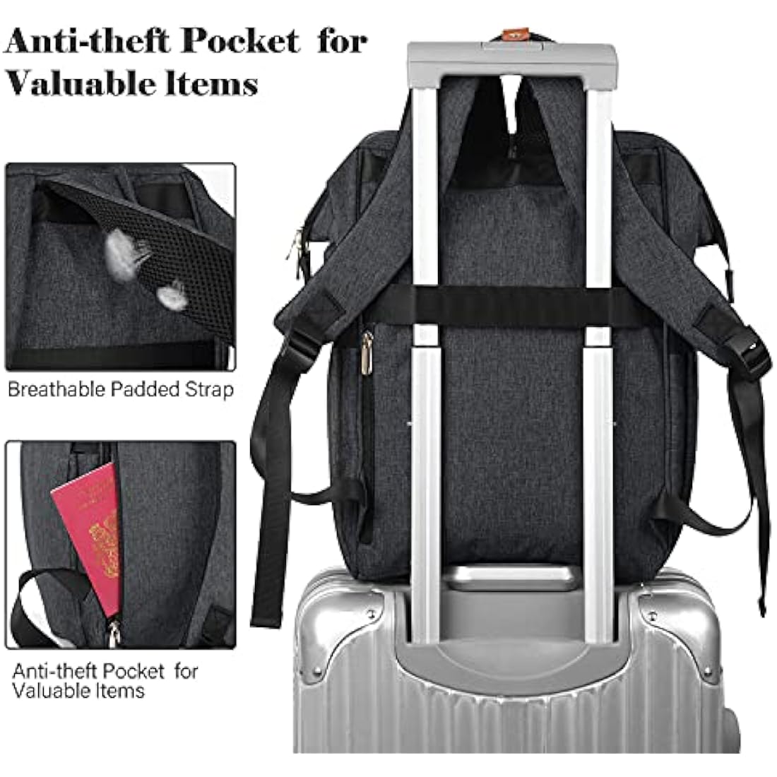 RJEU Laptop Backpack – 15.6 Inch Waterproof Anti-Theft Travel Bag, Black