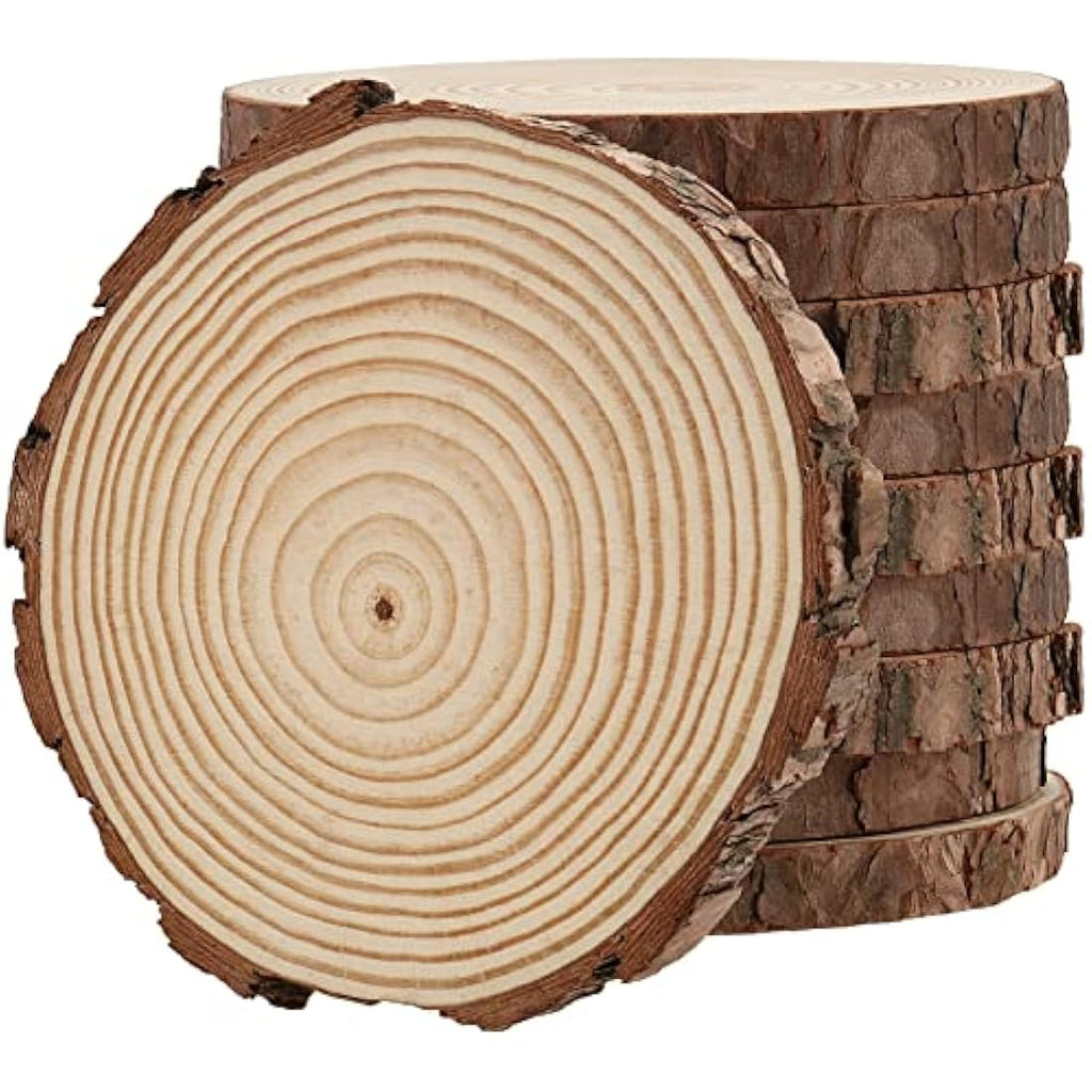 MUKLEI 10 PCS Natural Pine Wood Slices – 18-20cm Unfinished Wood Discs