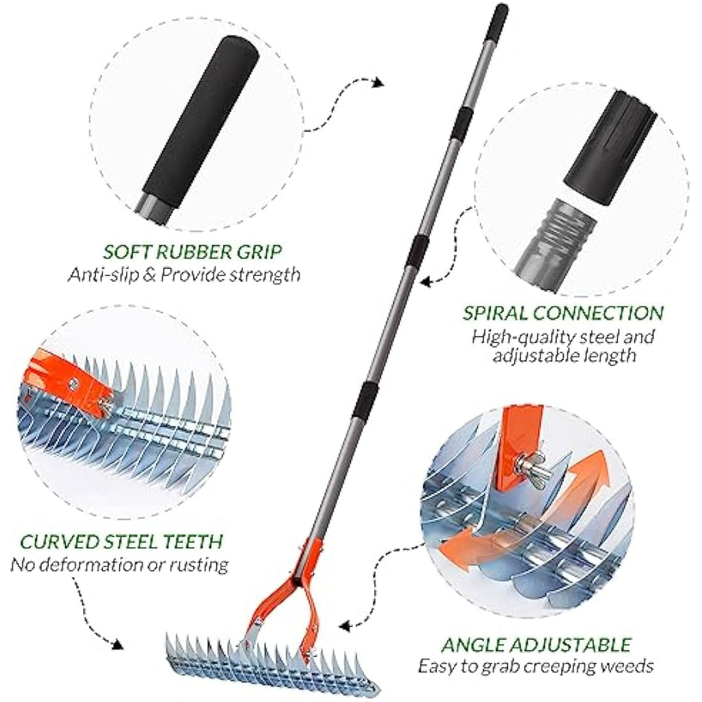 Walensee Thatch Rake | 15-Inch Steel Lawn Dethatcher with Adjustable Handle