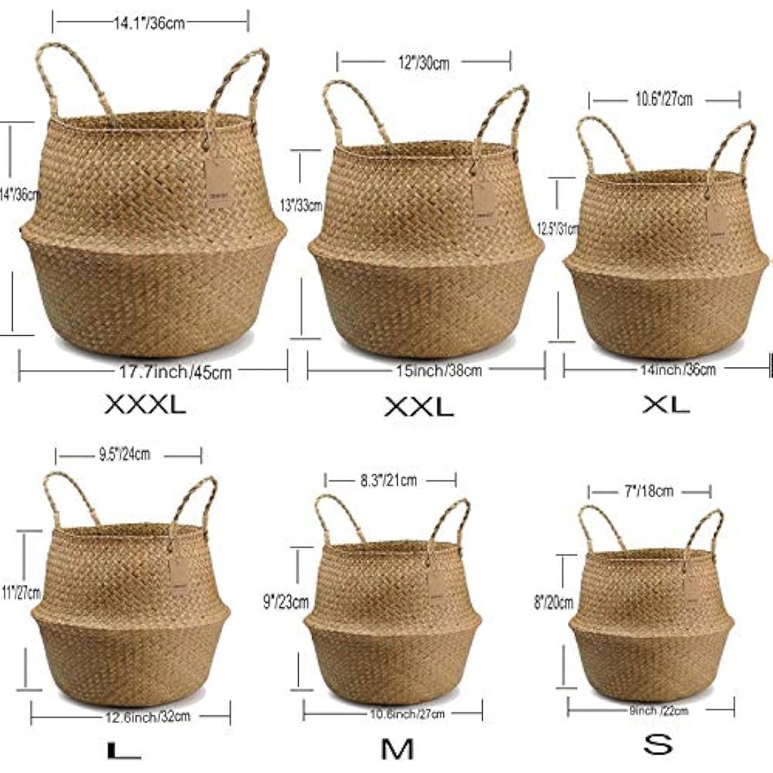 DOKOT Natural Seagrass Belly Basket – Large Handmade Woven Storage
