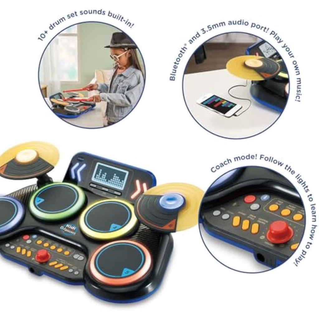 VTech Kidi DJ Drums – Light-Up Electronic Drum Kit with Bluetooth