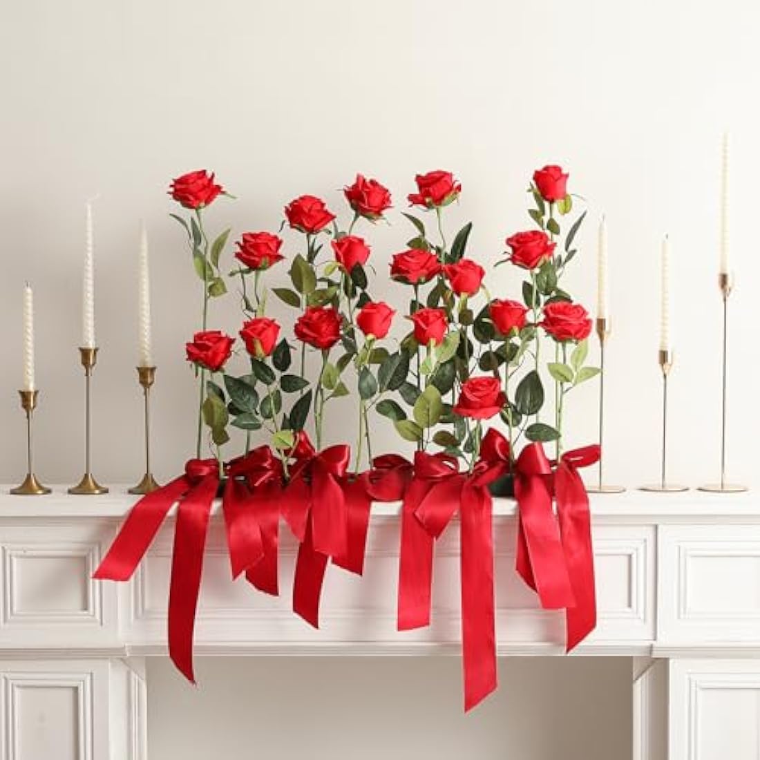 Jolof Store 12PCS Artificial Silk Roses - Long Stem Red Flower Bouquet