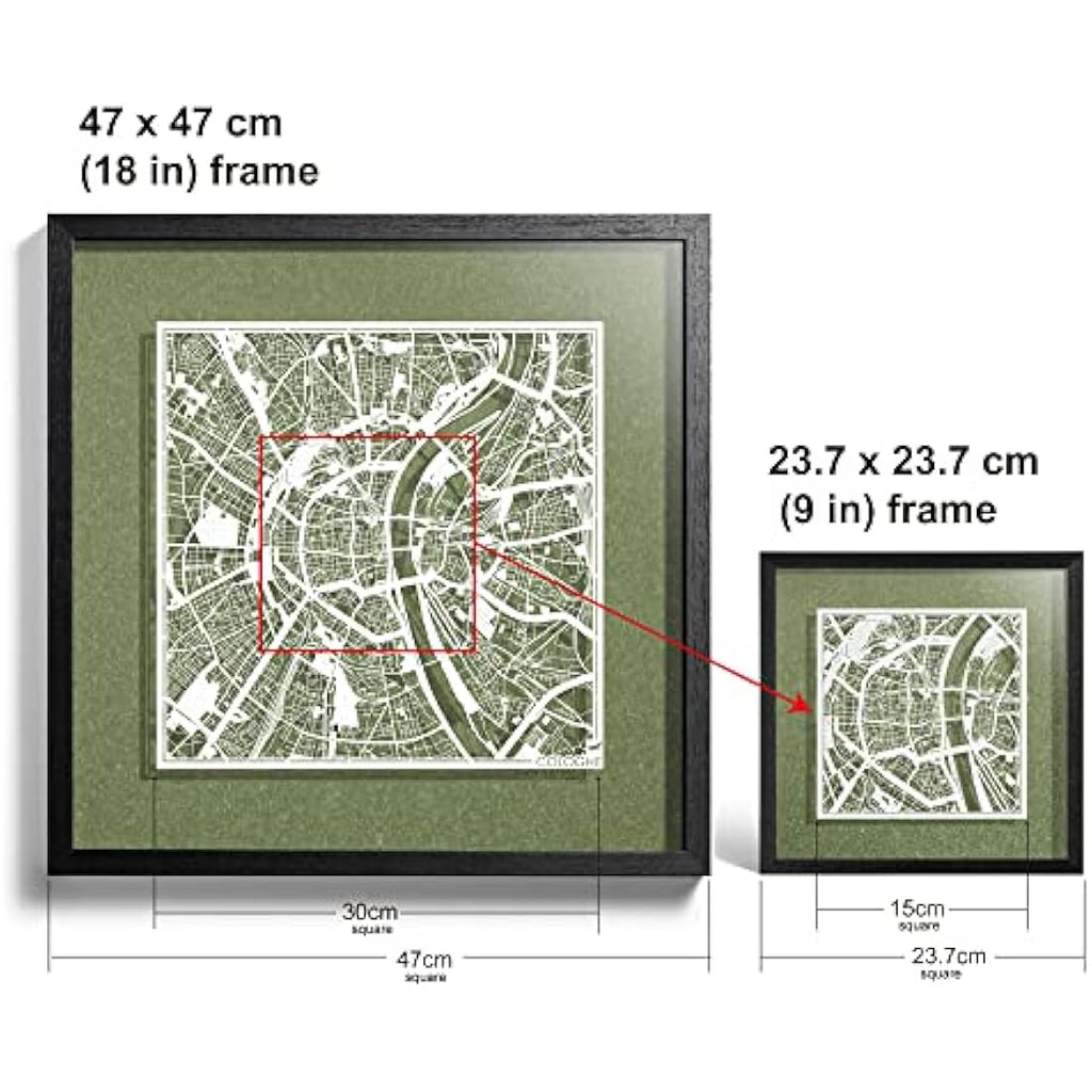 Cologne Paper Map Wall Art | O3 Design Studio Framed Decor, 9x9
