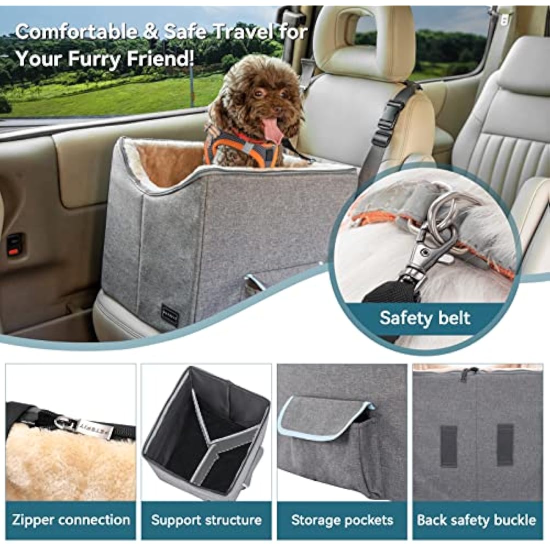 Petsfit Small Dog Booster Car Seat | Washable Portable Pet Travel Seat