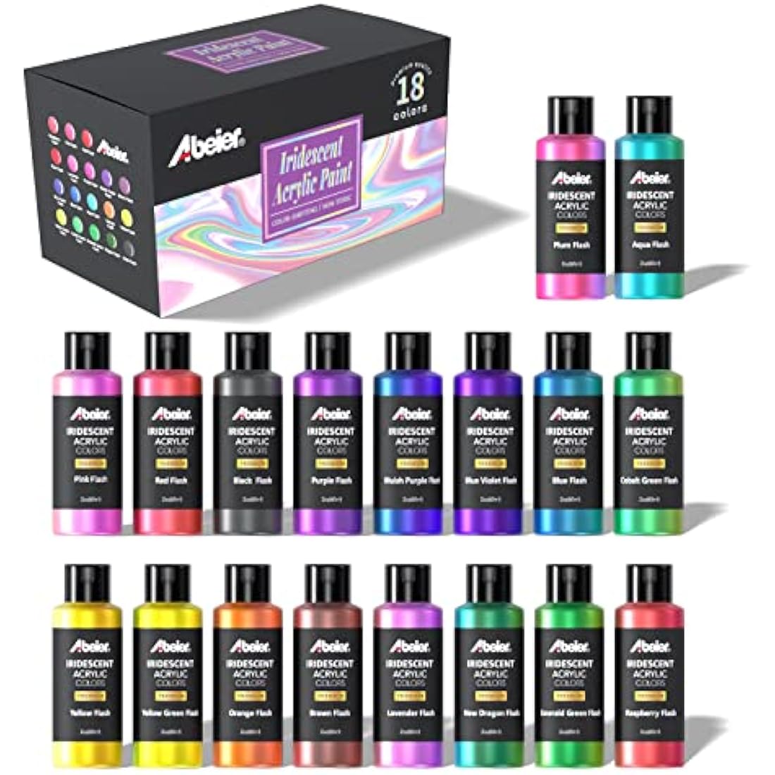 ABEIER Iridescent Acrylic Paint Set – 18 Chameleon Color Shifting Paints