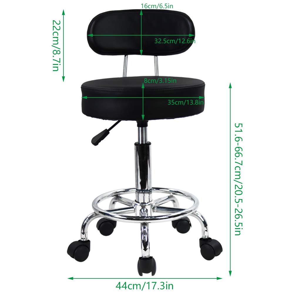 KKTONER PU Leather Rolling Stool – Adjustable Swivel Task Chair with Backrest