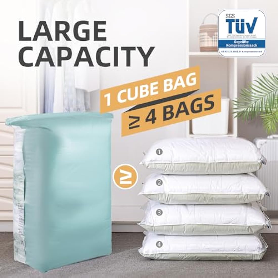 TAILI Jumbo Cube Vacuum Storage Bags | 4 Pack Forest Green Space Saver