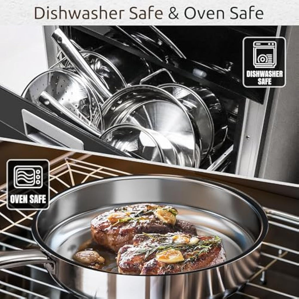 HUIKAILI 14-Piece Stainless Steel Cookware Set | Induction & Oven Safe