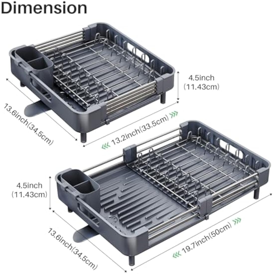 SAYZH Expandable Dish Drying Rack – Stainless Steel Sink Drainer in Grey