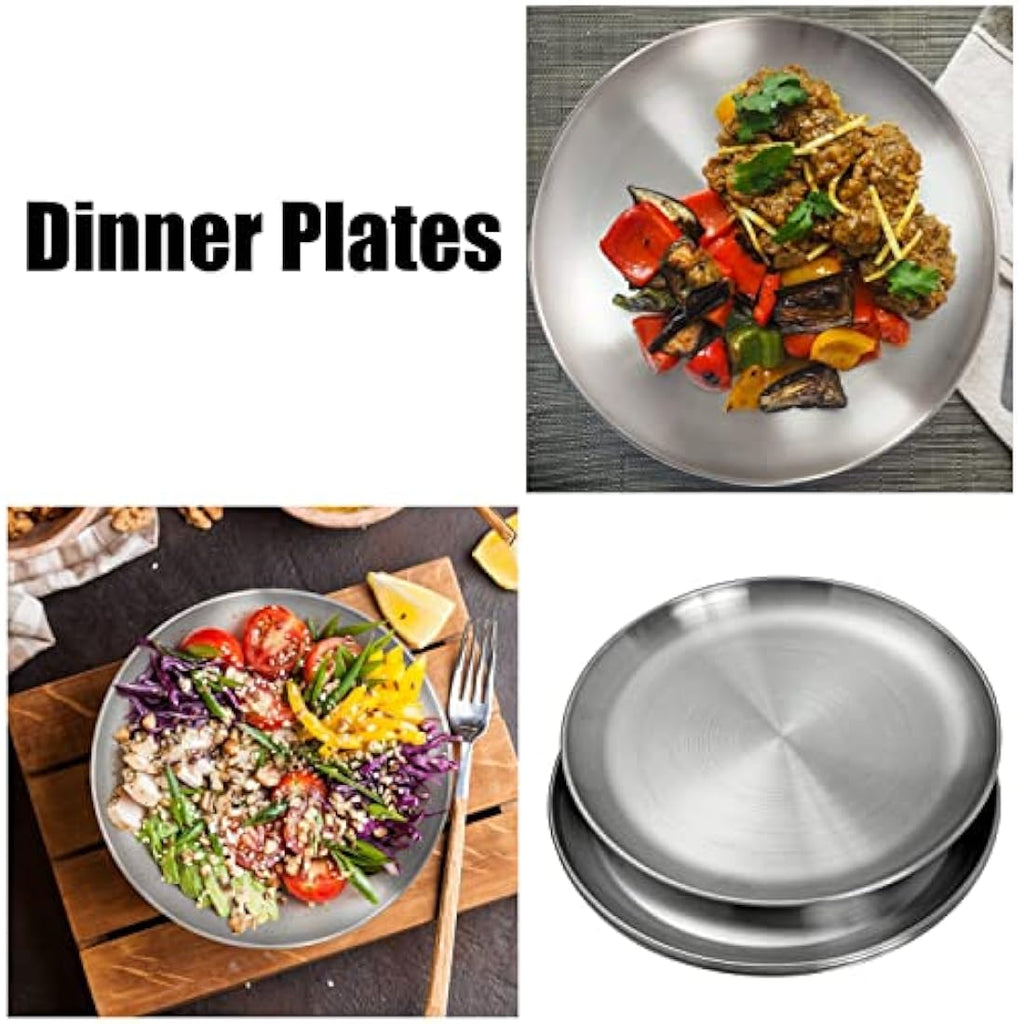 WANBY 304 Stainless Steel Plates | 9-Inch Unbreakable Metal Dishes (10 Pcs)