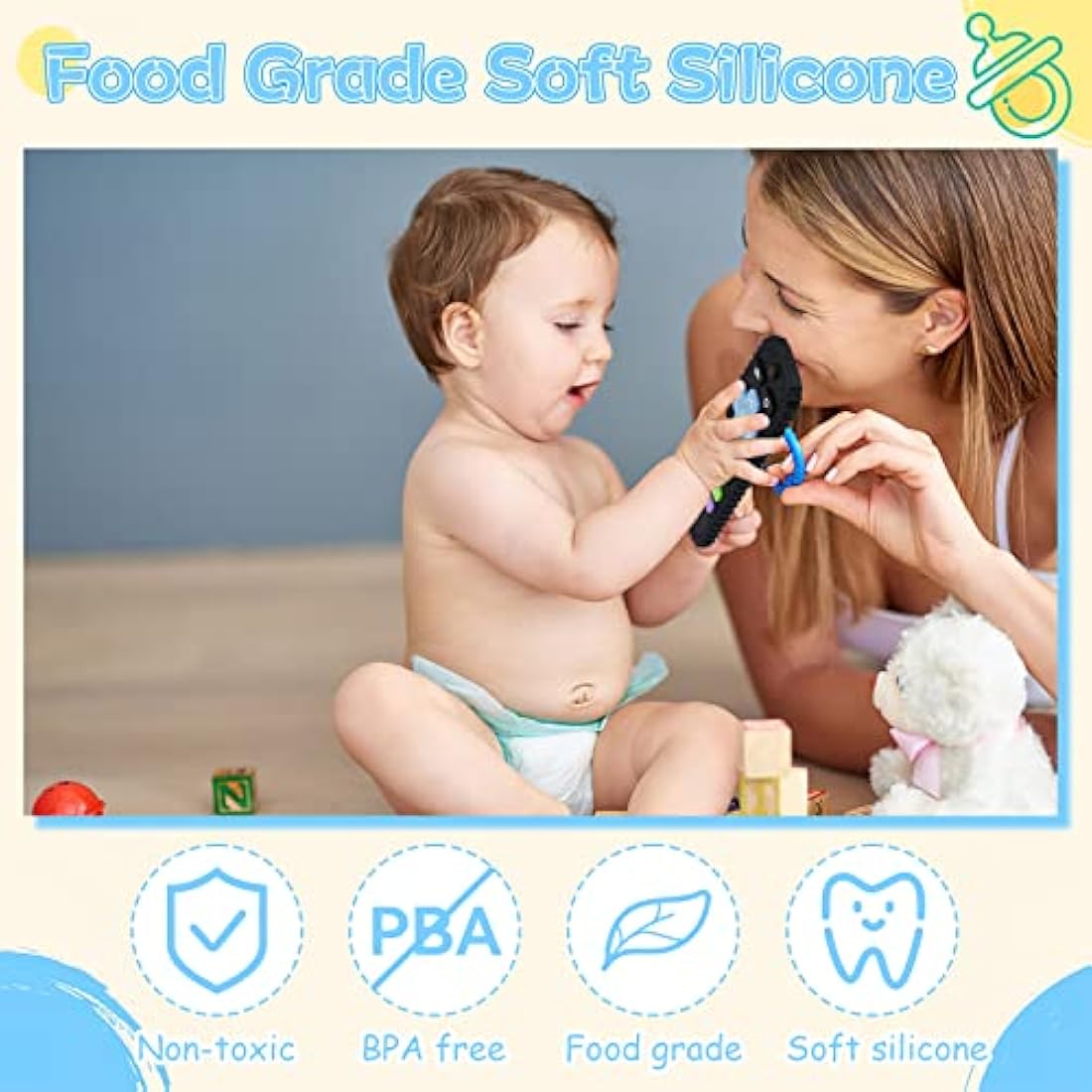 Tikplus Silicone Remote Control Teether Toy with Pacifier Clip | 2 Pack
