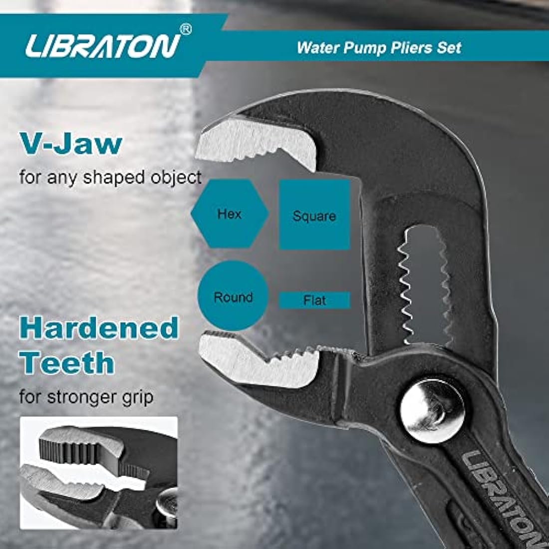 Libraton 3-Piece CR-V Steel Plumbing Pliers Set | V-Jaw Groove Joint
