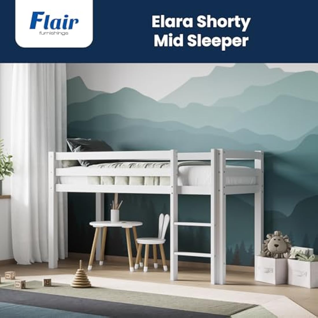 Flair Furnishings Kids Mid Sleeper Cabin Bed - White Pine Wood