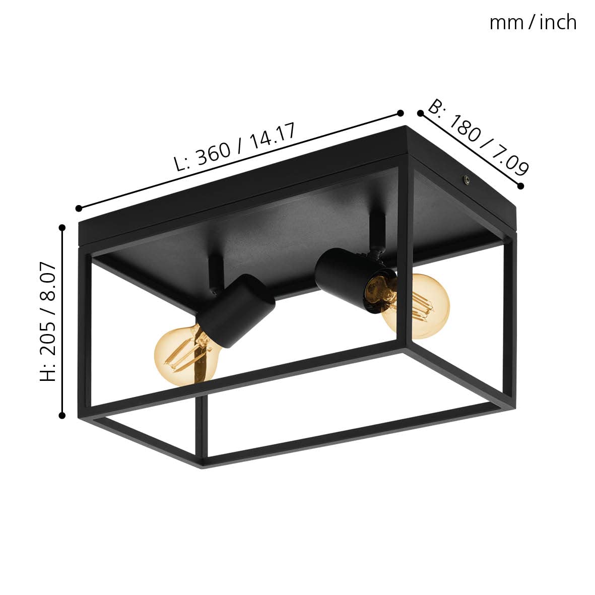 Eglo Silentina 2-Light Flush Ceiling Light – Black Steel Industrial