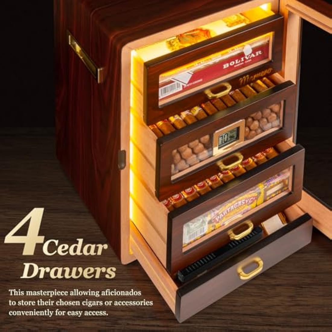 Jolof Store 200 Cigar Humidor Cabinet – Cedar Wood with LED Light
