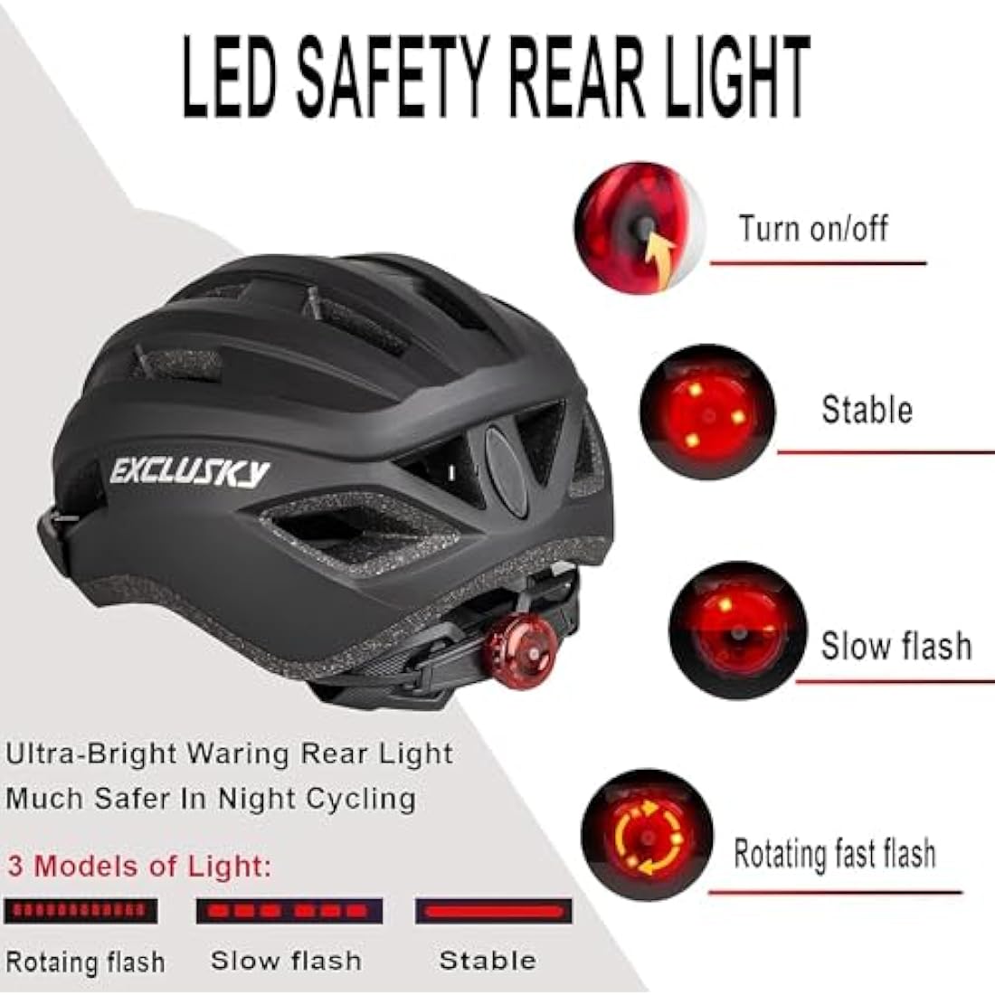 Exclusky Bike Helmet with LED Light – Breathable MTB & Road Cycle Helmet