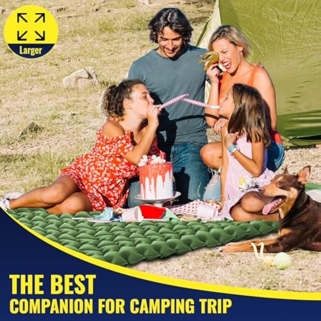 iNeibo Double Sleeping Pad – Inflatable 2 Person Camping Mat with Foot Pump