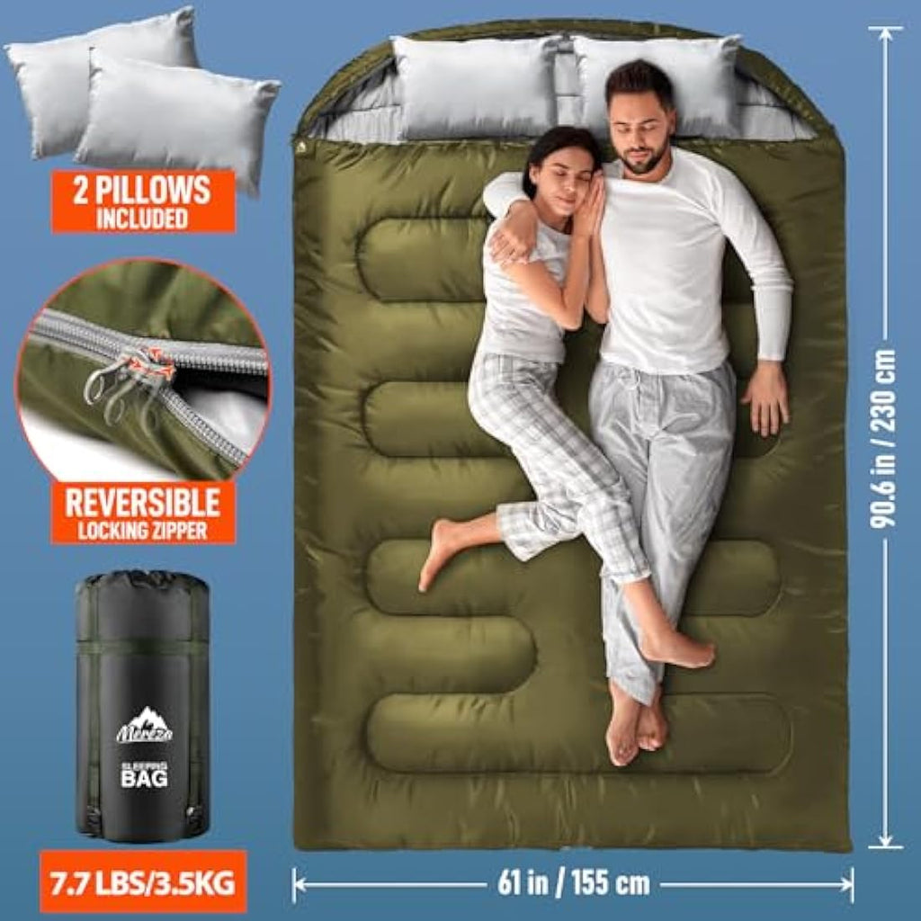 MEREZA XL Double Sleeping Bag | Waterproof 2 Person Camping Bed