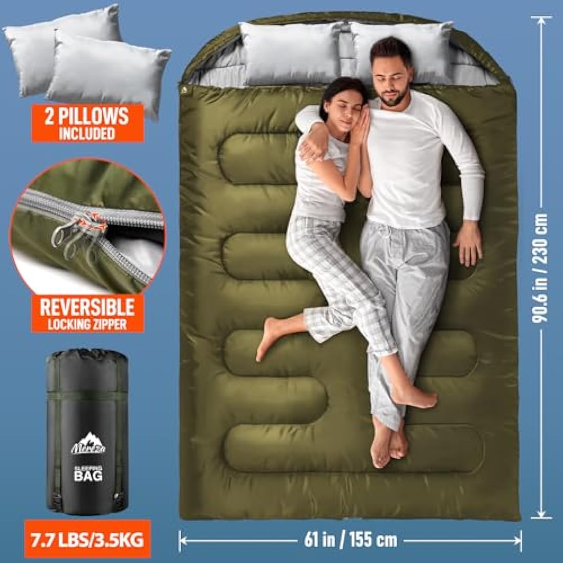 MEREZA XL Double Sleeping Bag | Waterproof 2 Person Camping Bed