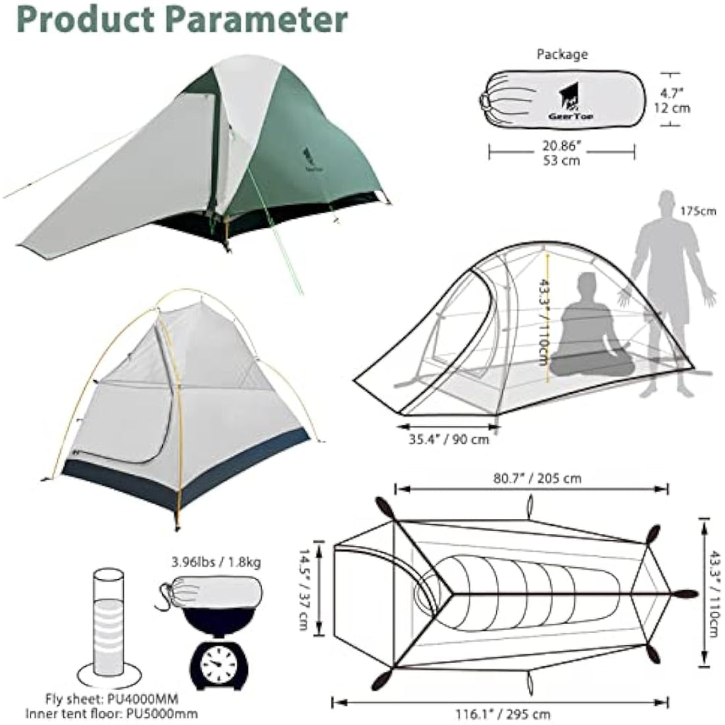 GEERTOP 1 Person Ultralight 4-Season Tent | Waterproof Backpacking Dome