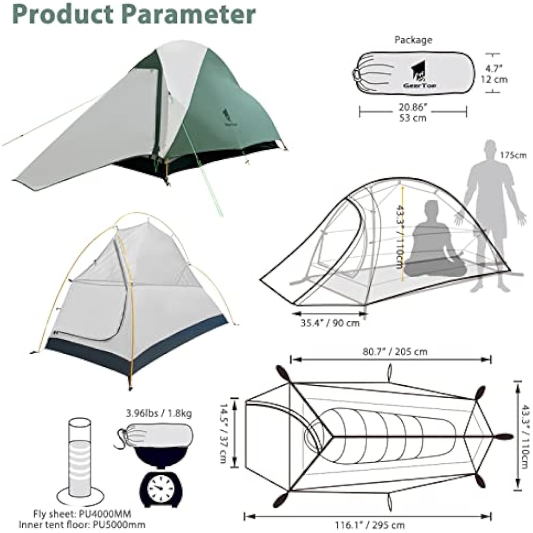 GEERTOP 1 Person Ultralight 4-Season Tent | Waterproof Backpacking Dome