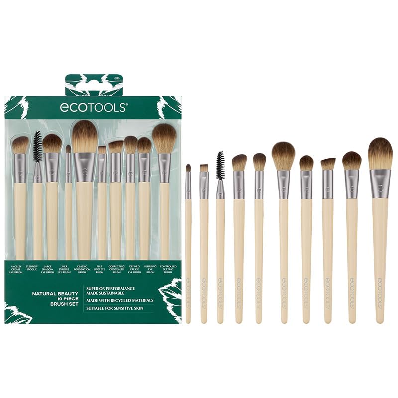 EcoTools Natural Beauty 10-Piece Makeup Brush Set | Vegan & Cruelty-Free