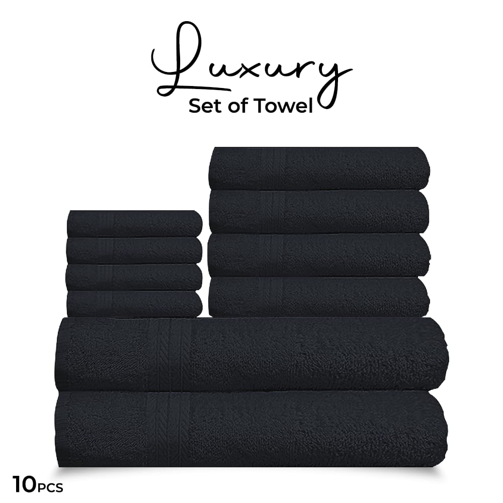 Dolce Vari 10-Piece 100% Egyptian Cotton Towel Set - Luxurious 500GSM Soft Towels, Highly Absorbent & Extra Large - 4 Face, 4 Hand, 2 Bath Towels - image 4