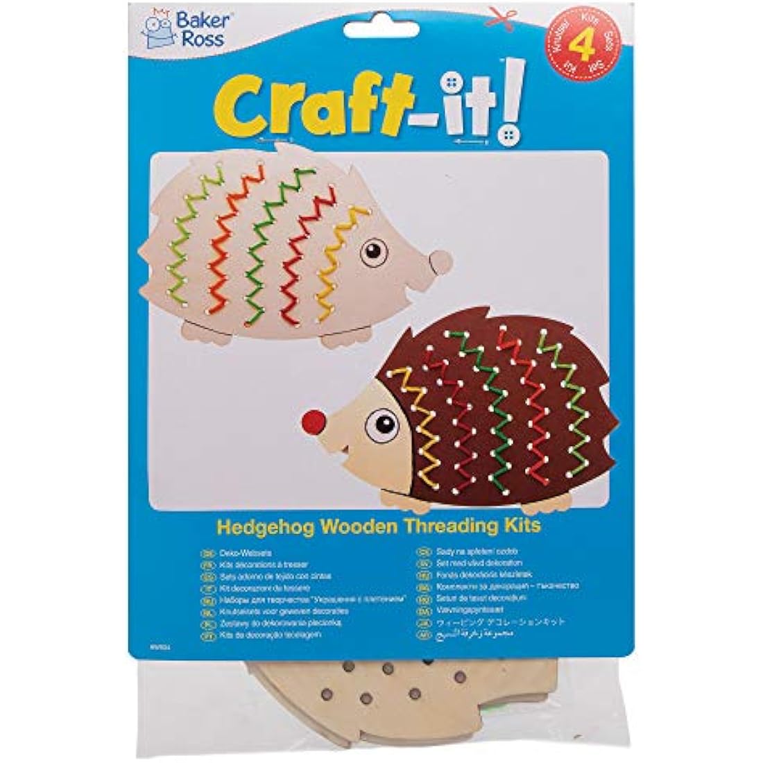 Hedgehog Wooden Threading Kits for Kids Arts and Crafts - 4 Pack