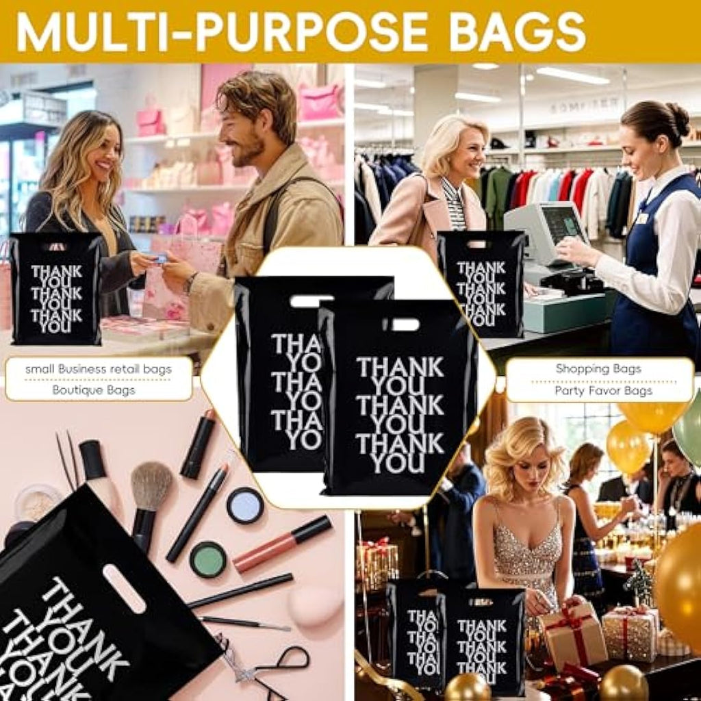 Jolof Store 100 Pack Black Thank You Carrier Bags - 30x38cm Retail Bags