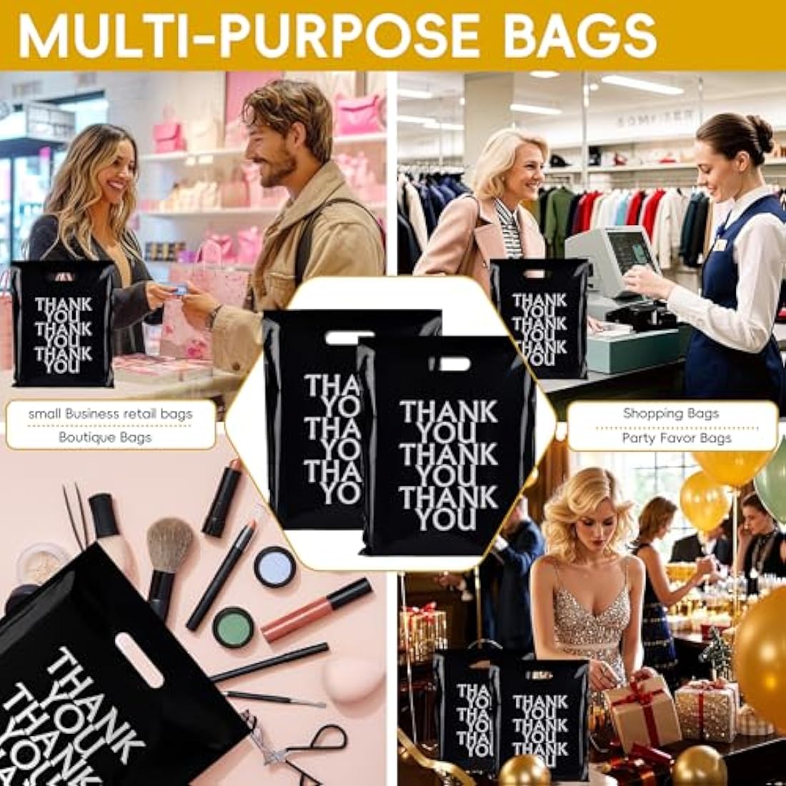 Jolof Store 100 Pack Black Thank You Carrier Bags - 30x38cm Retail Bags