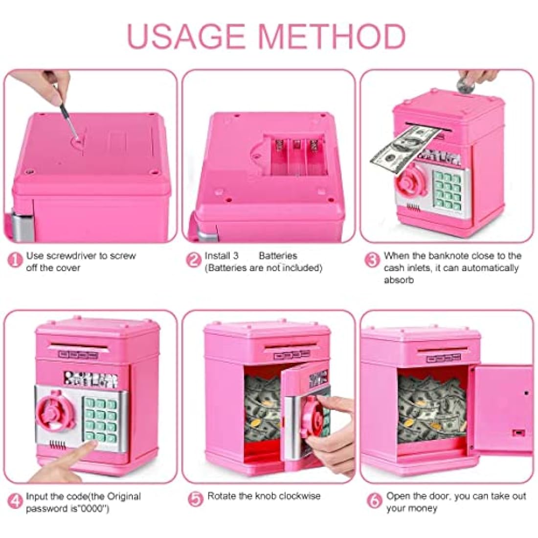 Jolof Store Kids Electronic ATM Piggy Bank – Password Money Safe, Pink