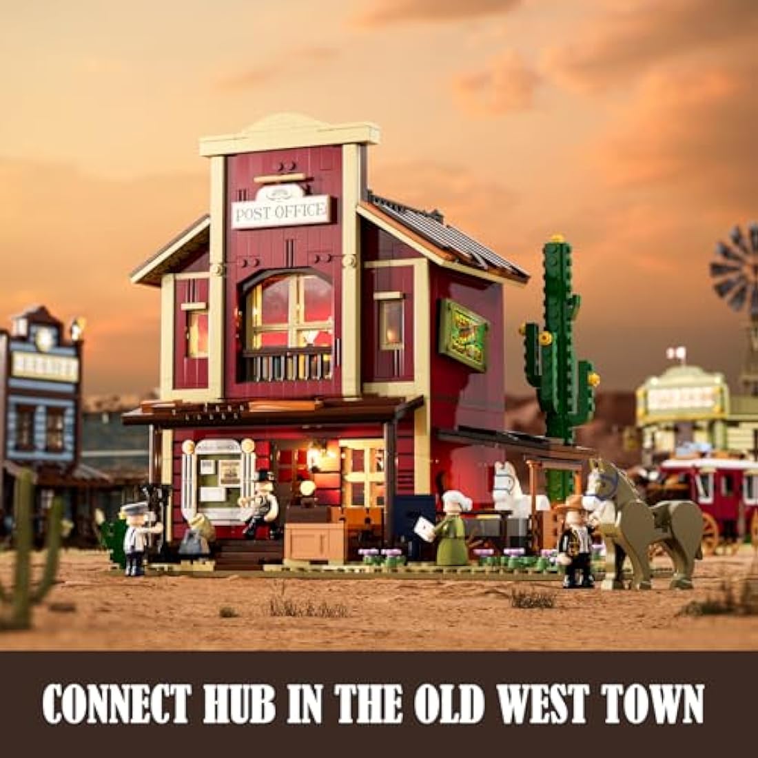 FUNWHOLE Western Post Office Building Set with LED Lights – 1692 PCS