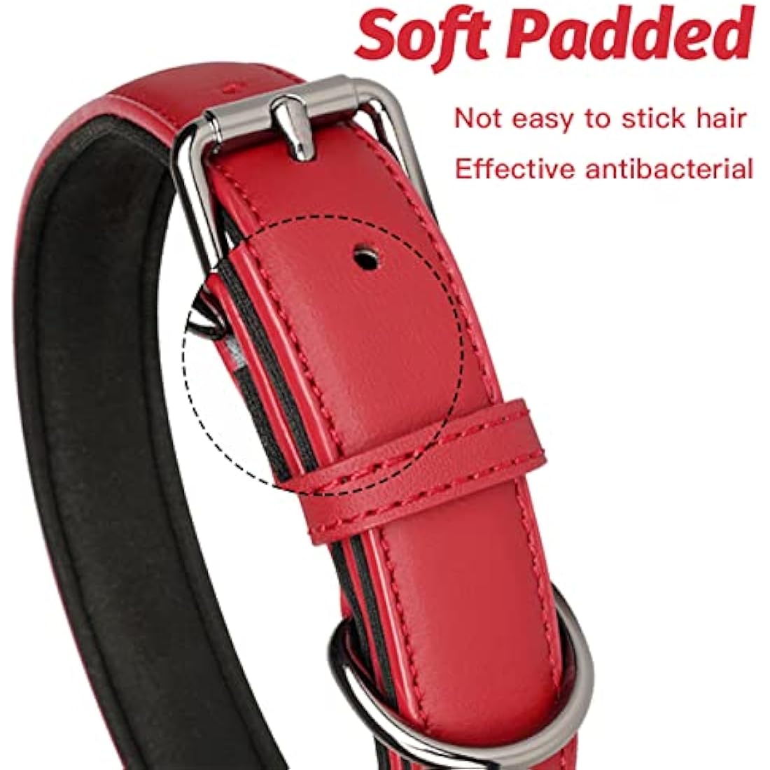 Jolof Store Red Leather Dog Collar – Soft Padded Adjustable Pet Collar