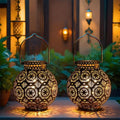 TRIROCKS Moroccan Metal Table Lamp Set – Battery Powered LED Lanterns