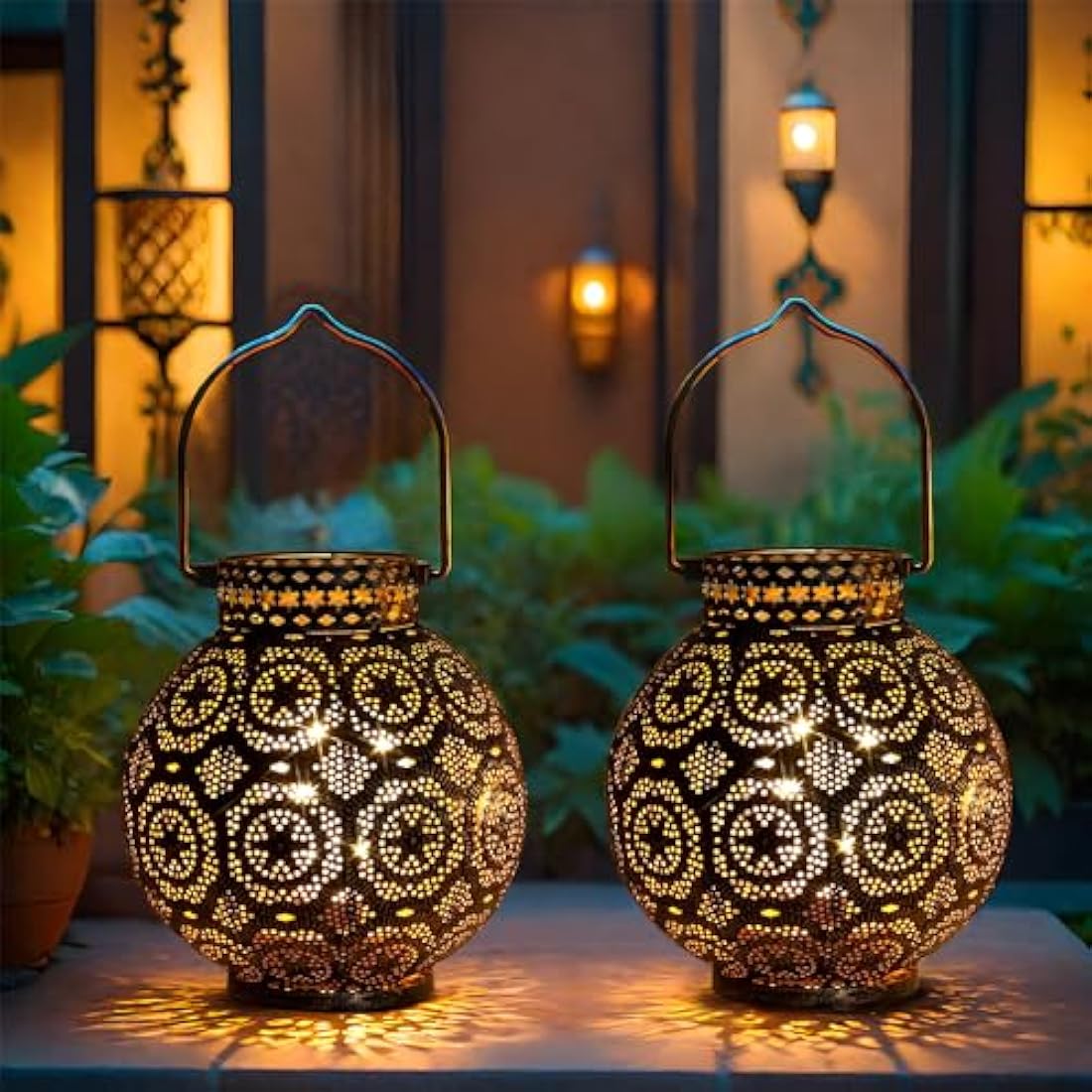 TRIROCKS Moroccan Metal Table Lamp Set – Battery Powered LED Lanterns