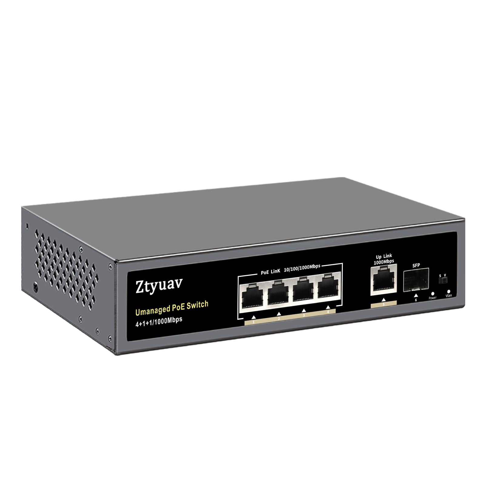 Ztyuav 6-Port Gigabit PoE Switch | 4 PoE+ Ports 75W, SFP Slot & VLAN