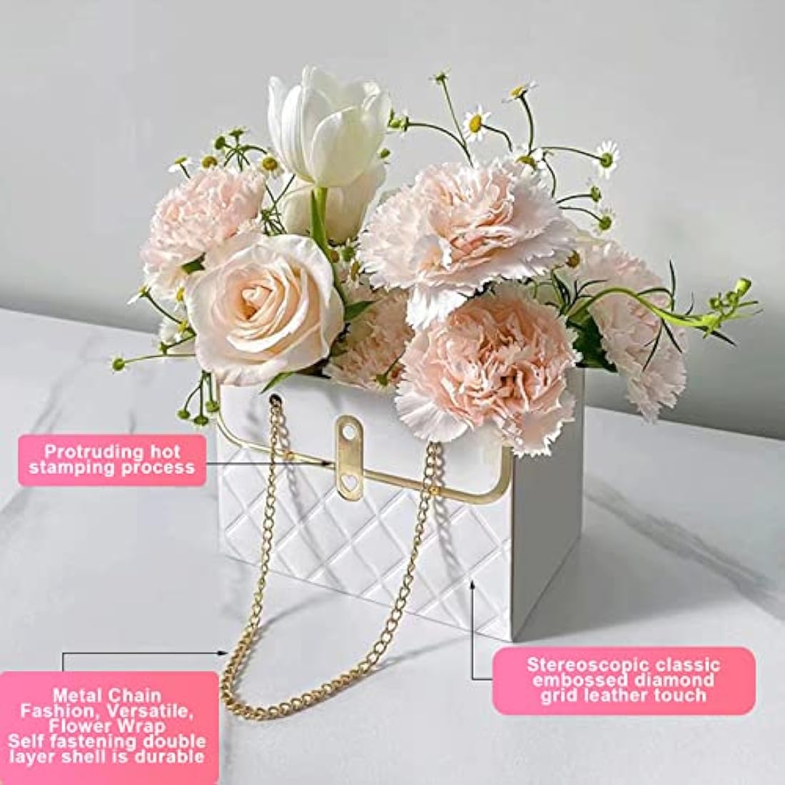 CTDMJ Flower Paper Gift Boxes with Metal Chain - 4PCS Florist Bouquet Bags