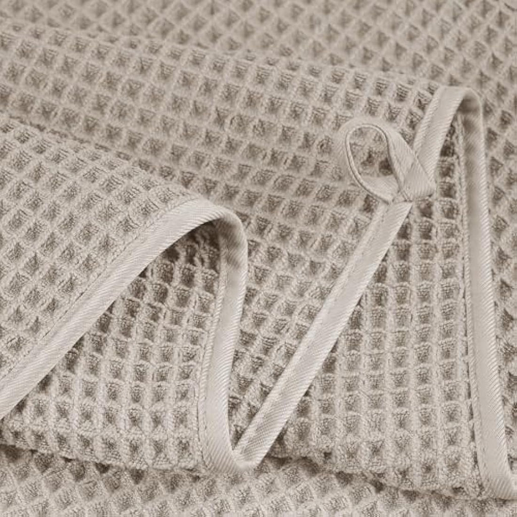 Polyte 6-Piece Microfiber Bath Towel Set – Quick Dry Waffle Weave, Beige