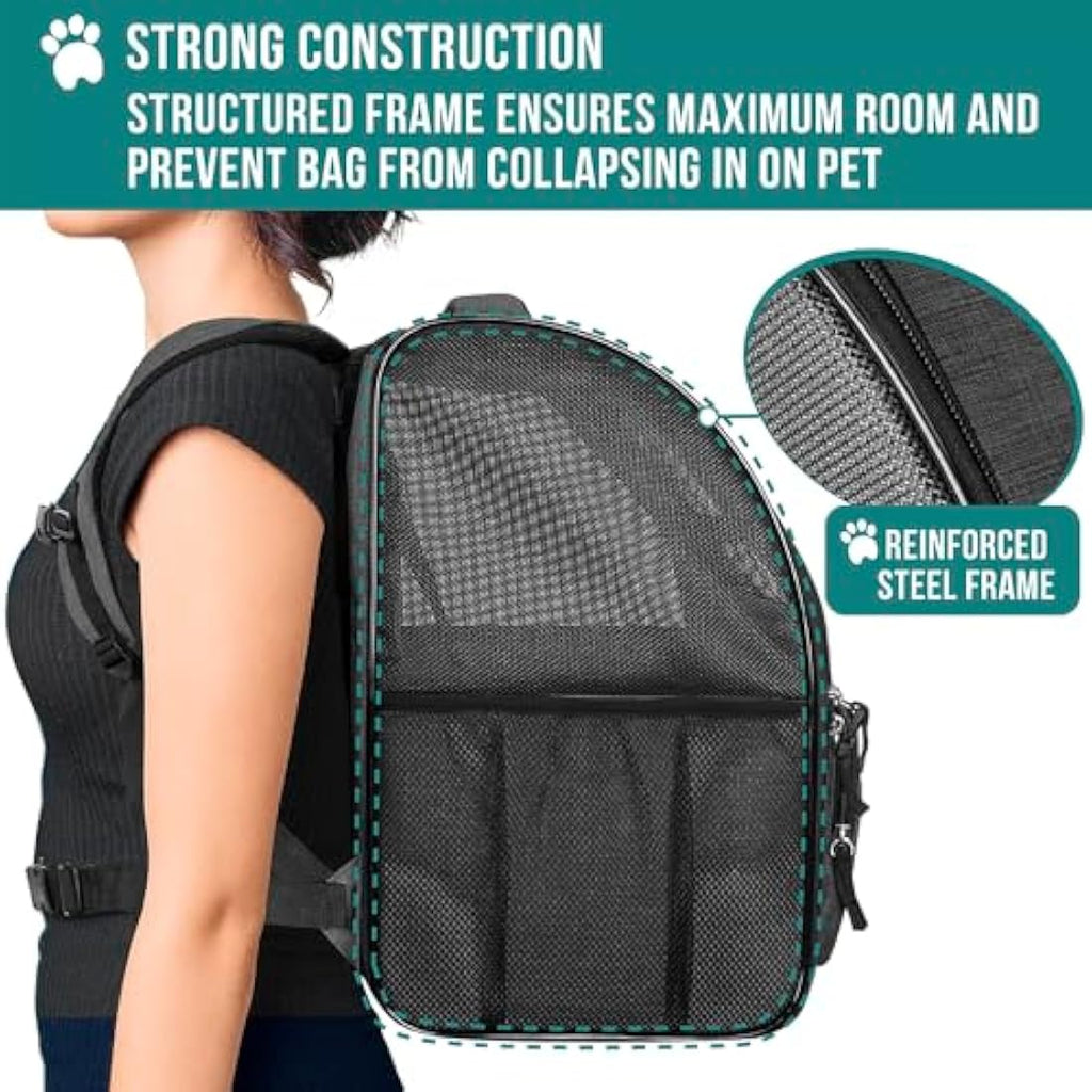 PetAmi Airline Approved Dog Backpack Carrier | Ventilated Hiking Bag, Charcoal