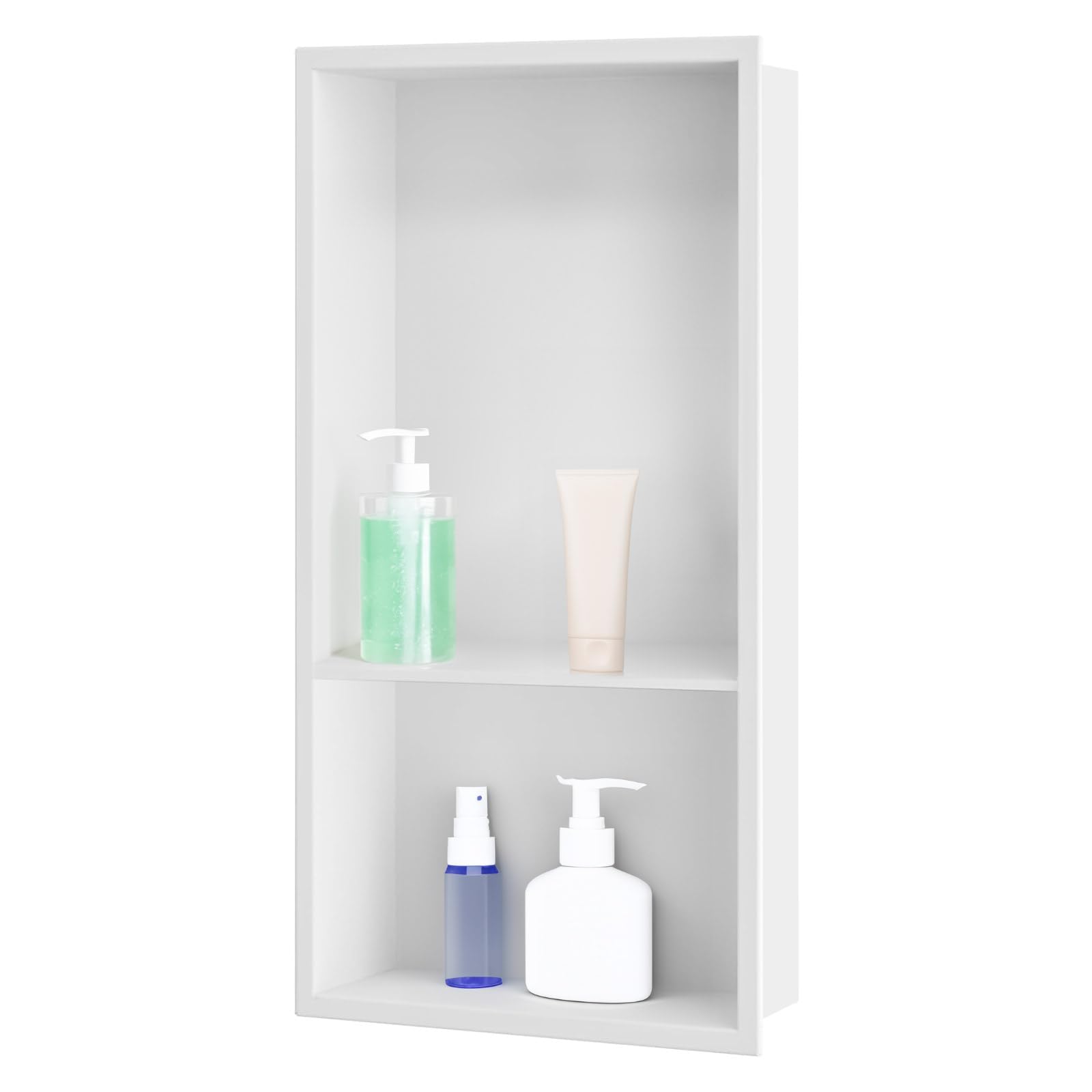 Sunrik Stainless Steel Double Shower Niche - Matte White 60x30cm