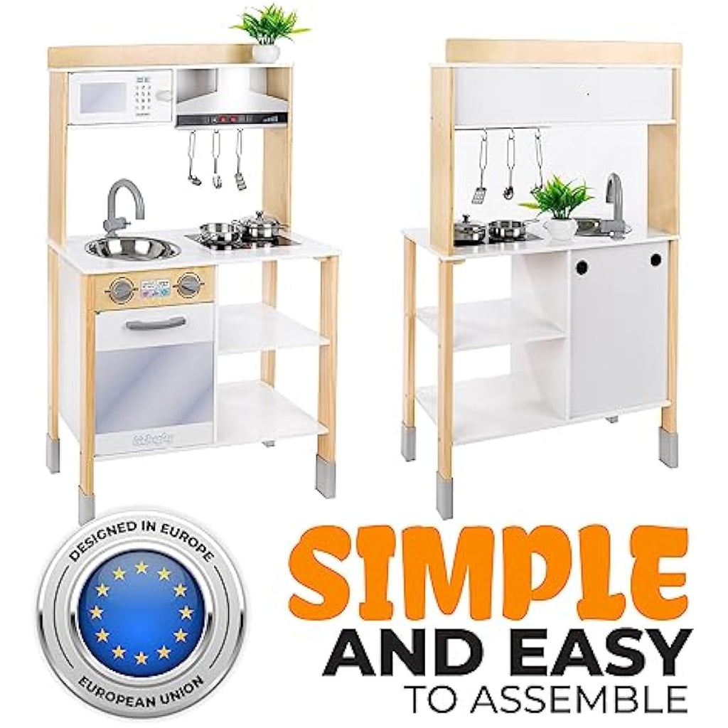 Wooden Play Kitchen – Interactive Kids Toy with Hood