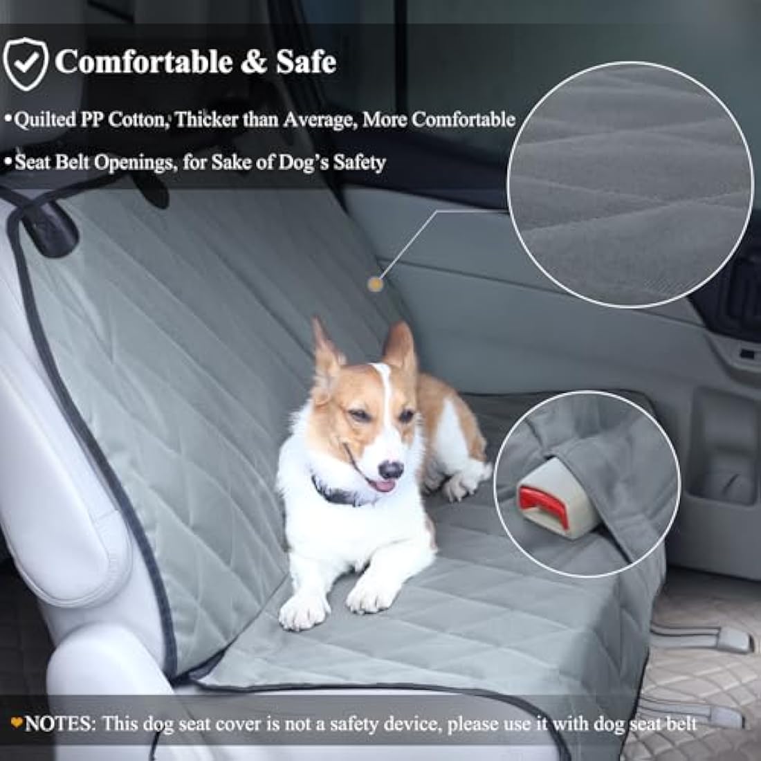 VIVAGLORY Dog Backseat Cover | Anti-Slip Waterproof Car Protector, Grey, L