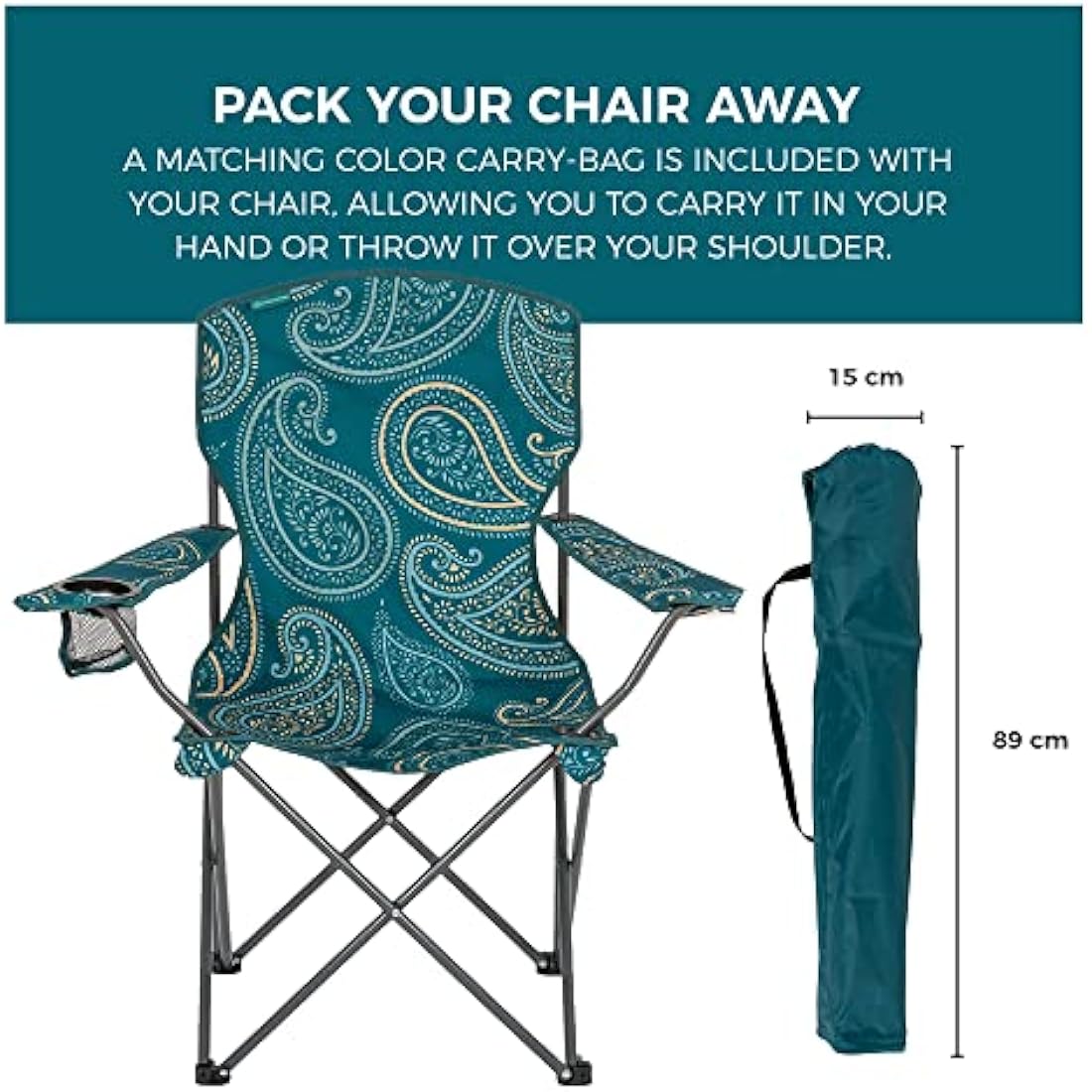 Highlander Camping Chair – Lightweight Folding Steel Chair with Cup Holder