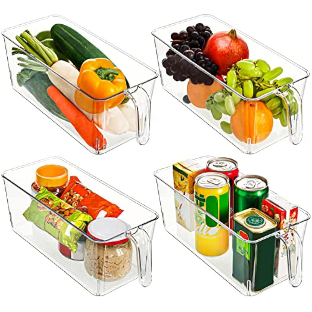 Kurtzy Clear Plastic Fridge and Pantry Storage Bins with Handles - 4 Pack
