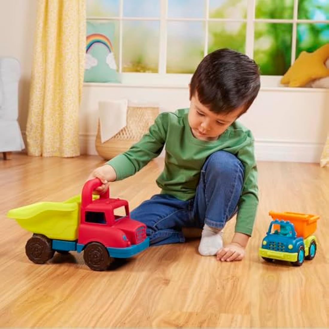 B. toys Grab-n-Go Dump Truck Set – 2 Construction Vehicles for Toddlers