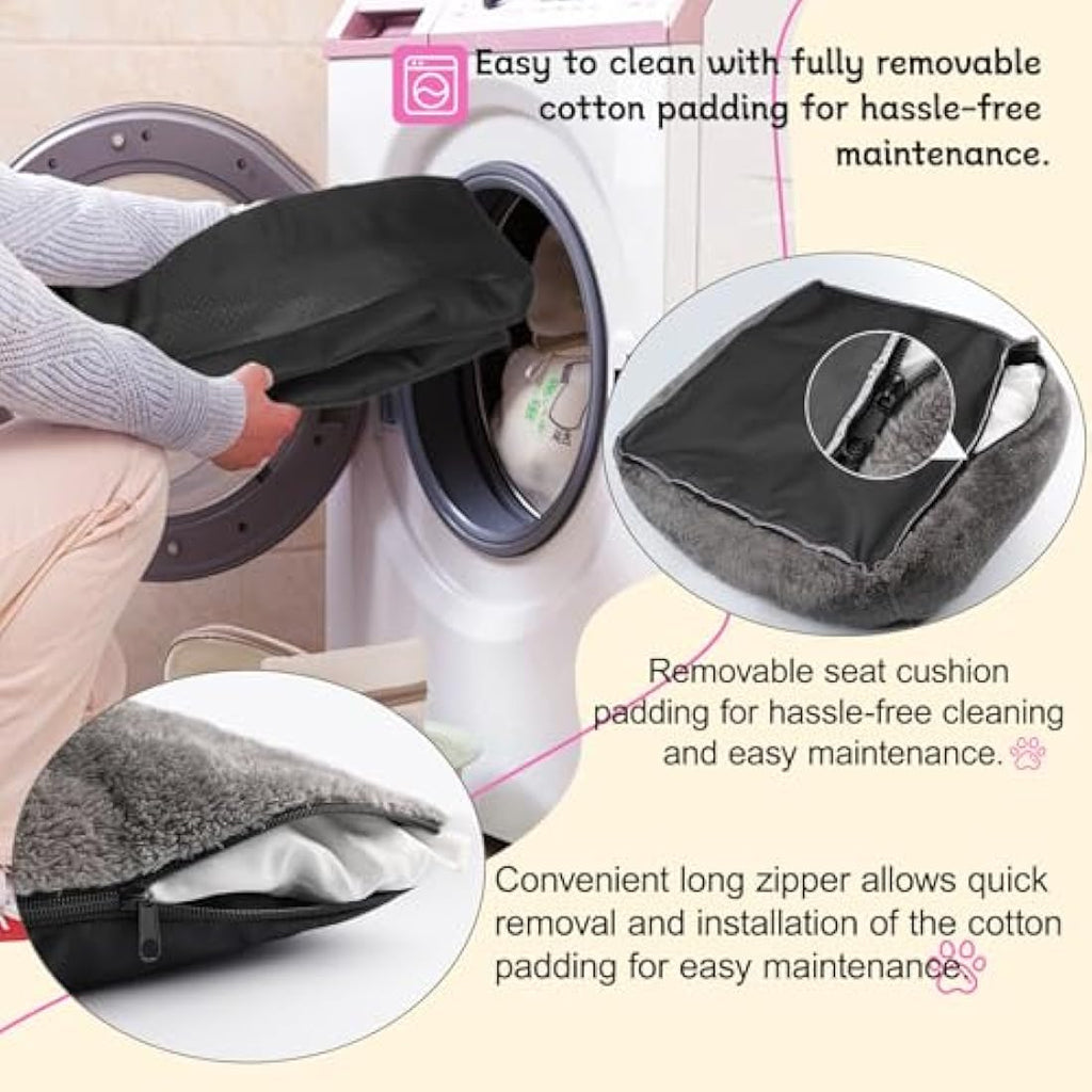 Dog Car Booster Seat – Washable Plush Pet Travel Bed, Black