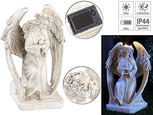 Lunartec Solar LED Guardian Angel - 24.5cm White Polyresin Grave Light