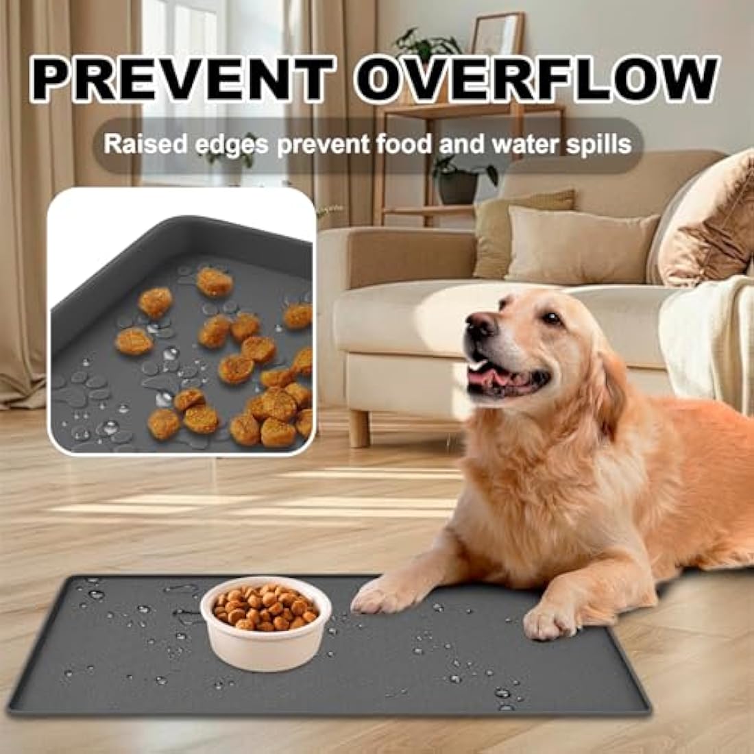 MOACC Silicone Pet Feeding Mat – Waterproof Non-Slip Dog Bowl Mat, Grey